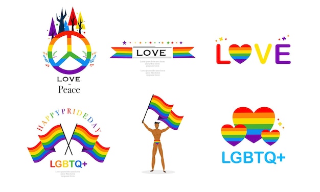 Vector LGBT banner para Happy lgbt PRIDE day vector Orgullo mes Arco iris corazón y manos de victoria