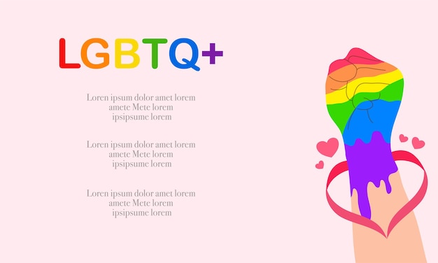 Vector vector lgbt banner para happy lgbt pride day vector pride month rainbow corazón y manos