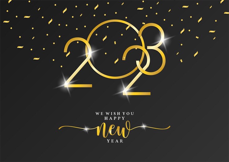 Vector libre 2023 oro sobre fondo negro para feliz año nuevo preparación feliz navidad