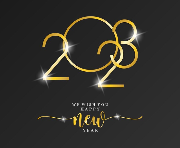 Vector libre 2023 oro sobre fondo negro para feliz año nuevo preparación feliz navidad