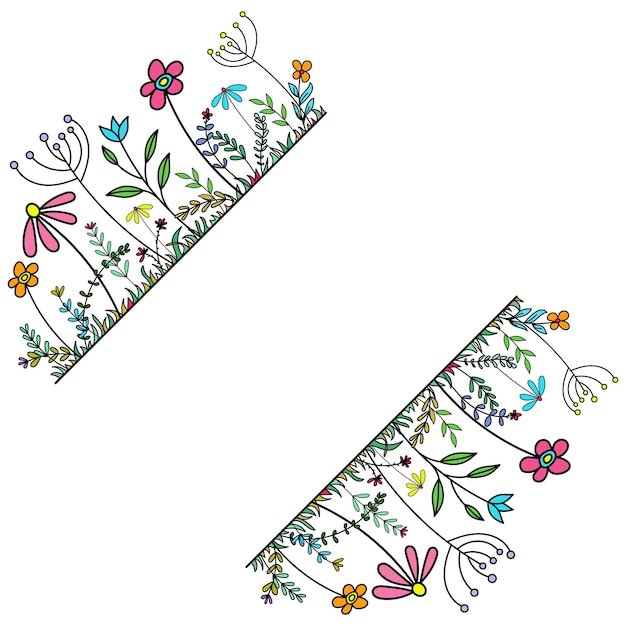 Vector libre aislado colorido línea marco icono hoja floral borde divisor con rectángulo circular
