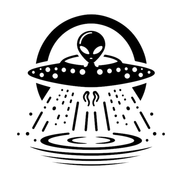 Vector libre Alien volando con silueta de un OVNI