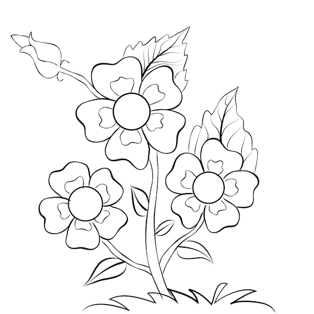 Vector vector libre arte lineal y dibujo a mano flor arte blanco y negro diseño plano simple flor