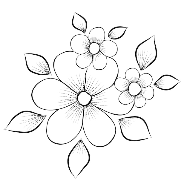 Vector vector libre arte lineal y dibujo a mano flor arte blanco y negro diseño plano simple flor