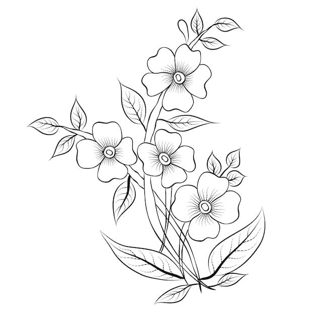 Vector libre arte lineal y dibujo a mano flor arte blanco y negro diseño plano simple flor