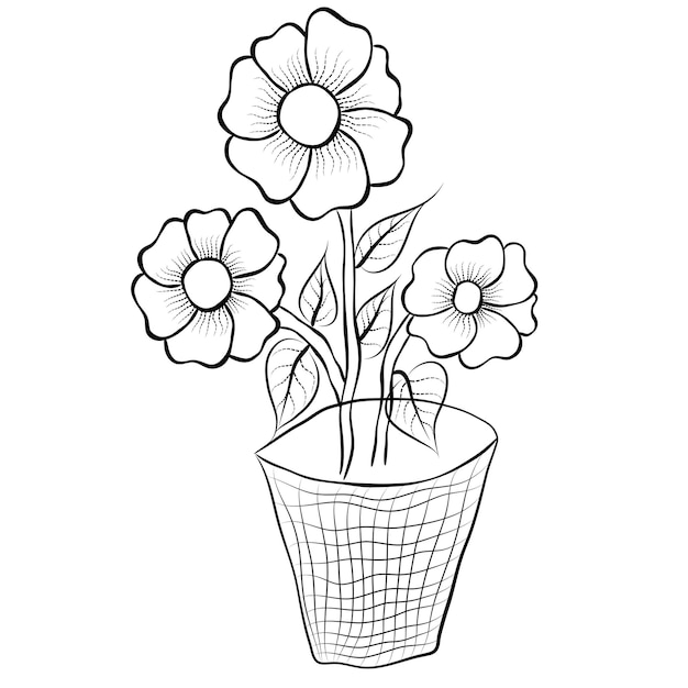 Vector libre arte lineal y dibujo a mano flor arte blanco y negro diseño plano simple flor