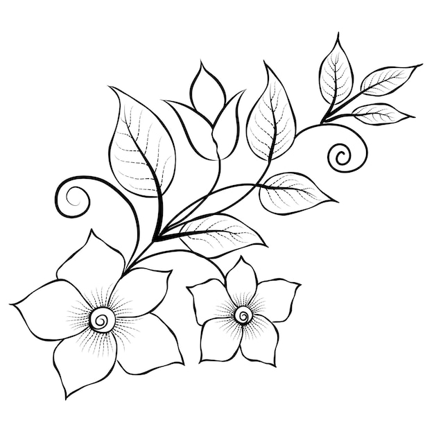 Vector vector libre arte lineal y dibujo a mano flor arte blanco y negro diseño plano simple flor