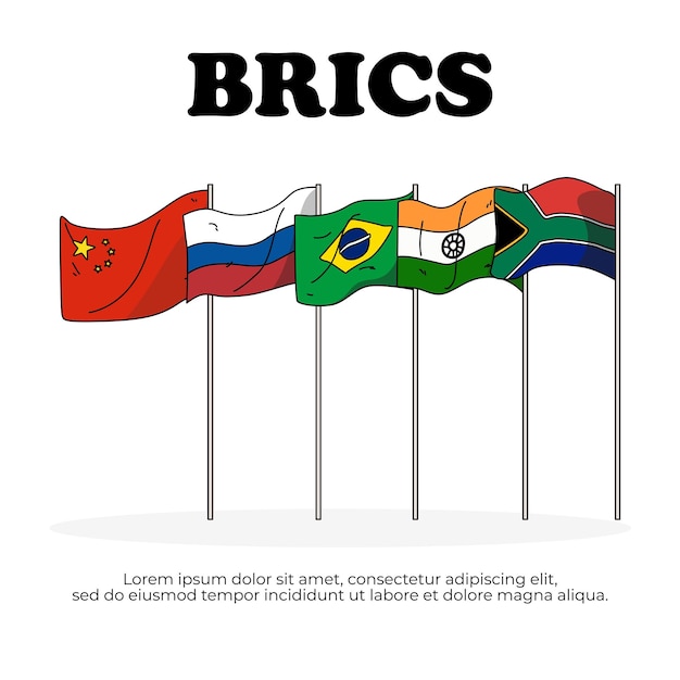 Vector libre Asociación de banderas del BRICS de 5 países y mapa sobre fondo blanco