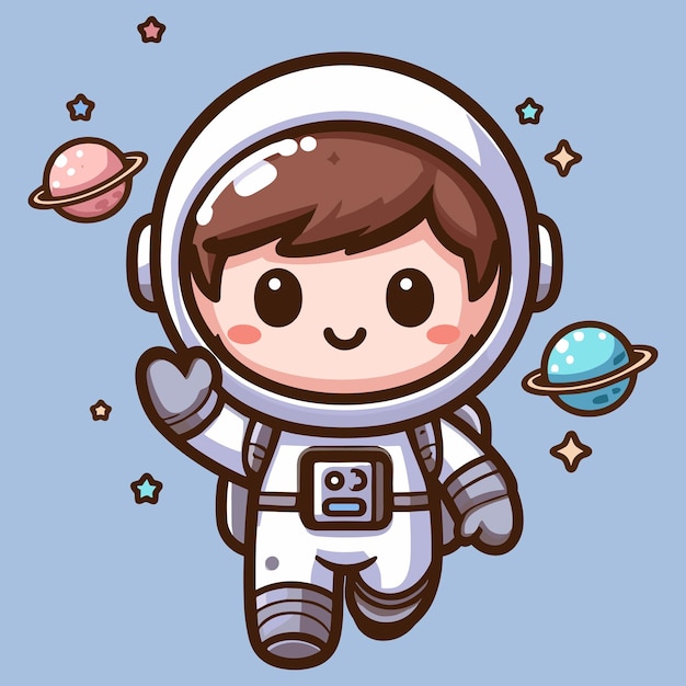 Vector libre astronauta lindo volando con un cohete en el espacio ilustración de icono vectorial de dibujos animados