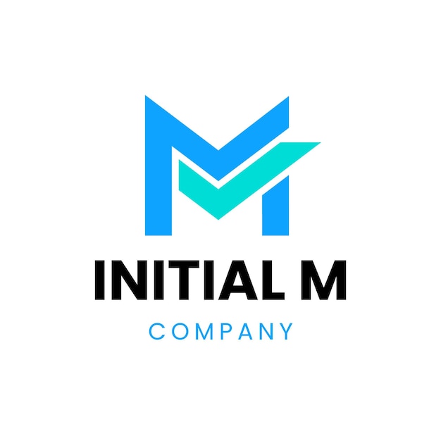 Vector libre azul y verde moderno minimalista inicial M empresa logística con diseño de logotipo de lista de comprobación