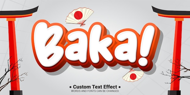 Vector libre Baka Comida japonesa estilo de efecto de texto en 3D