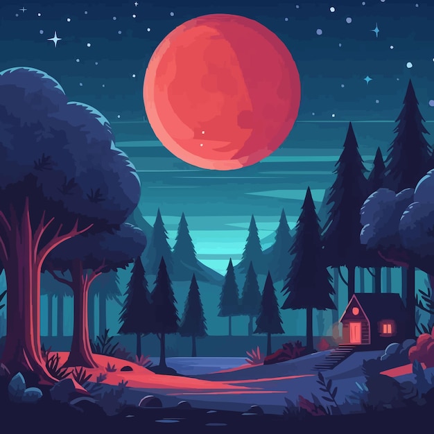 Vector libre Blanco paisaje natural en escena nocturna con luz roja