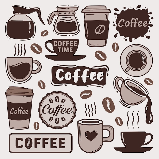Vector libre de la colección del elemento del café del Doodle