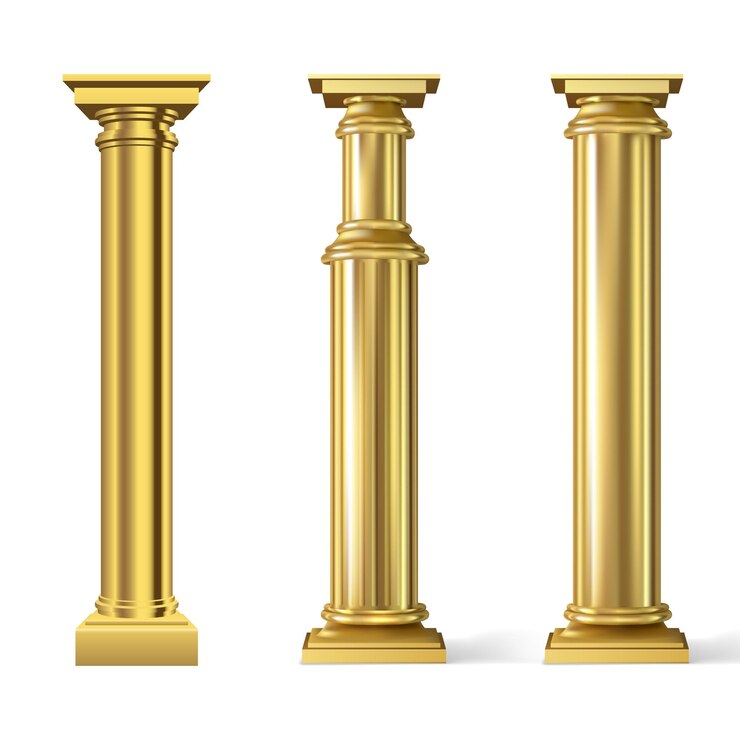 Vector vector libre columnas cilíndricas antiguas de piedra de mármol dorado con base cúbica vector realista