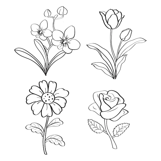 Vector libre dibujado a mano diseño plano contorno de flor simple