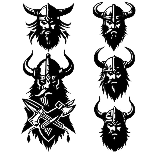 Vector libre dibujado a mano silueta de cara vikinga dentro de fondo blanco