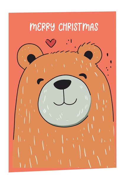Vector libre de dibujar ilustraciones de mano personaje oso con amor emoticón tarjeta de Navidad