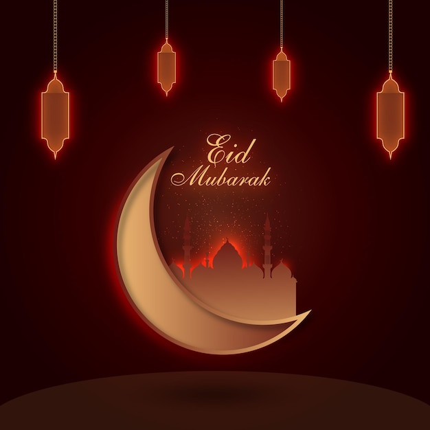 Vector vector libre eid mubarak moon vector art y mezquita hermoso fondo