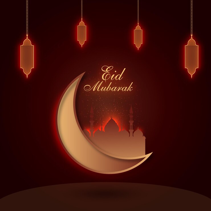 Vector libre eid mubarak moon vector art y mezquita hermoso fondo