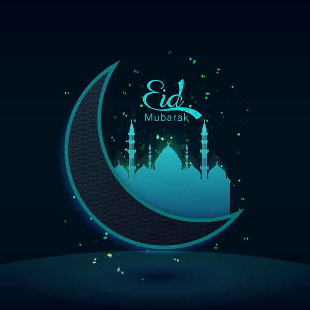 Vector libre eid mubarak moon vector art y mezquita hermoso fondo