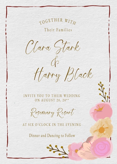 vector libre elegante hermosa acuarela floral frontera invitación de tarjeta de boda conjunto