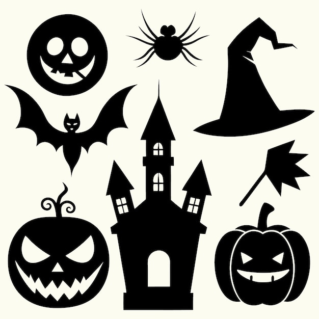 Vector libre de elementos de Halloween paquete de iconos en silueta