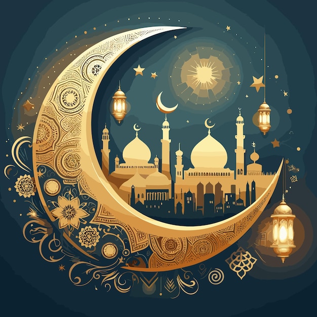 Vector libre festival de Eid Mubarak saludo de la mezquita de fondo