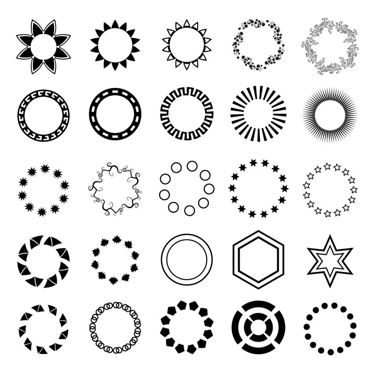 Vector libre gran conjunto de marcos de silueta negra vectorial o toques de automóviles para insignias sellos circulares