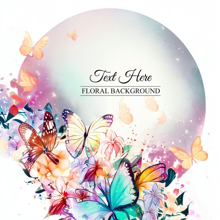 Vector libre hermosa flor floreciente hojas y fondo de mariposas