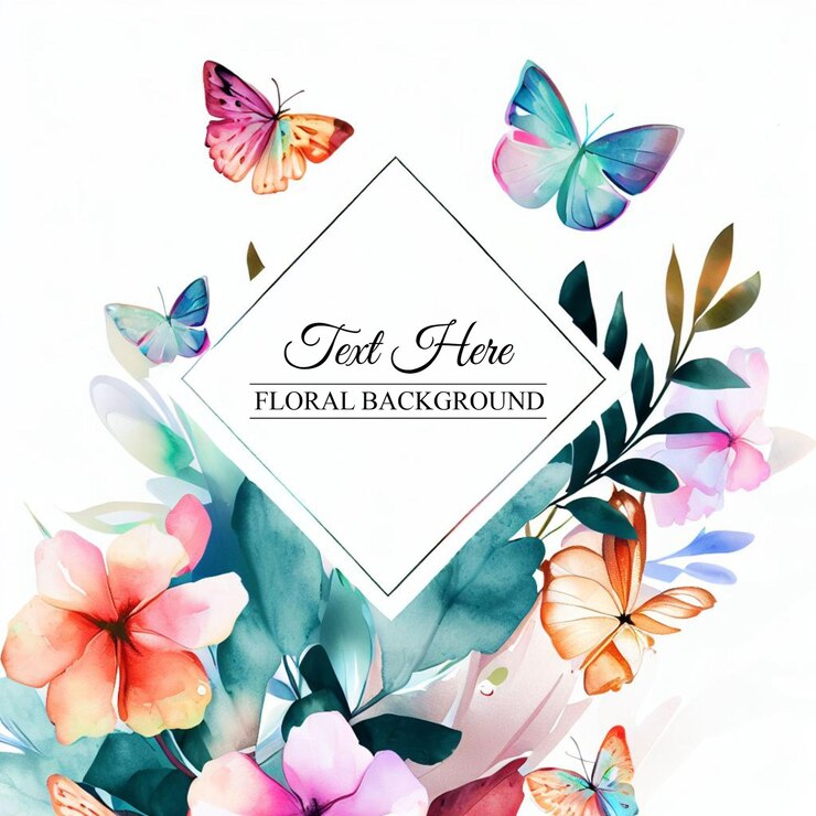 Vector libre hermosa flor floreciente hojas y fondo de mariposas