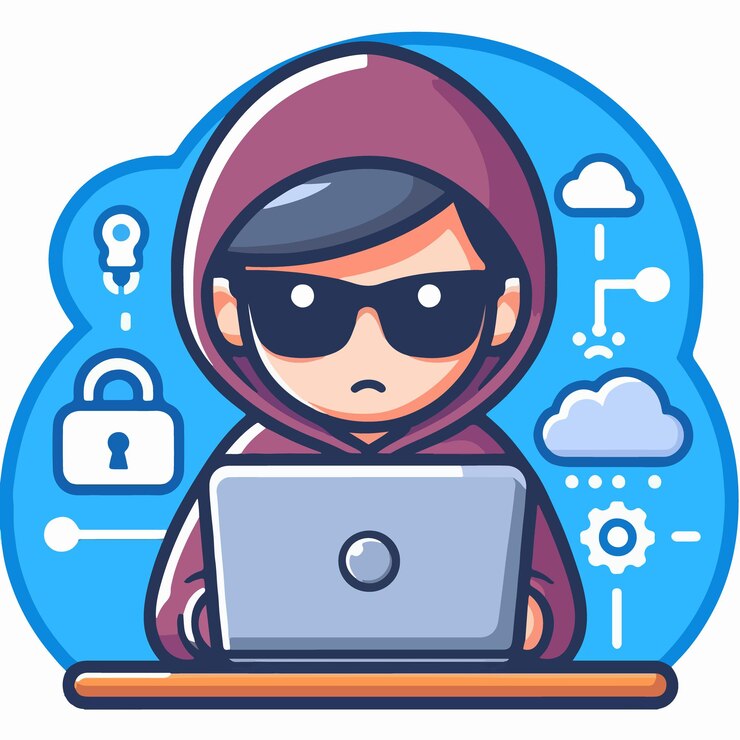 Vector vector libre ilustración de dibujos animados de hacker en acción estilo de icono