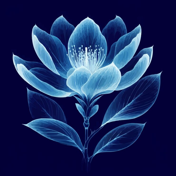 Vector libre Imagen de rayos X elegante de una flor en flor en tonos azules Vector