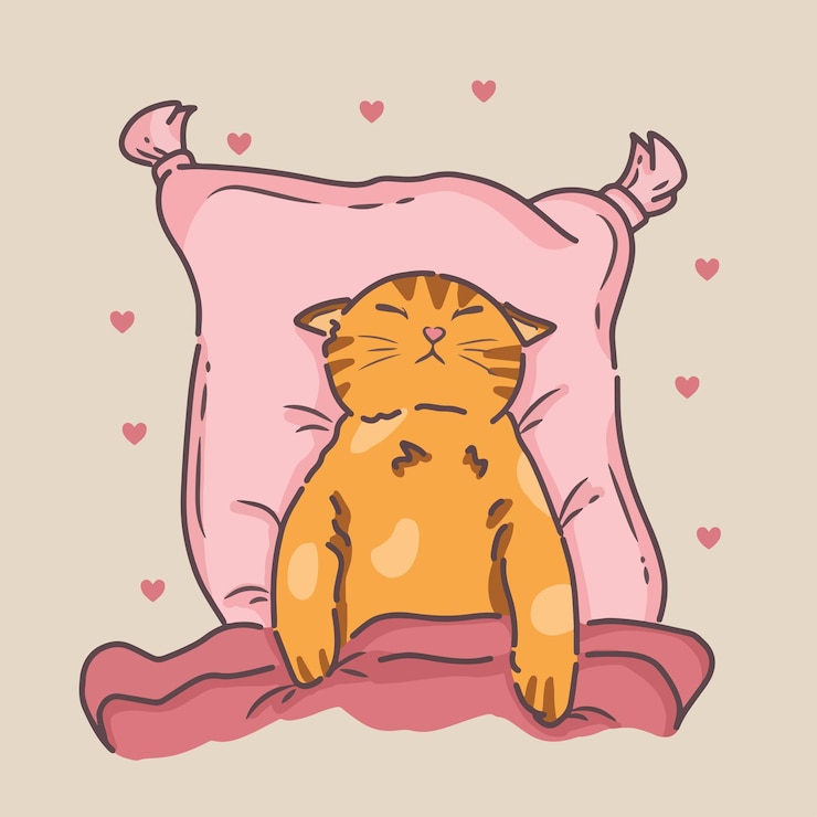 Vector libre lindo gato durmiendo en dibujos animados de almohada