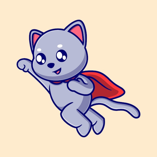 Vector libre lindo héroe gato dibujos animados icono ilustración animal icono concepto aislado plano dibujos animados
