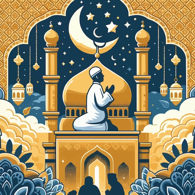 Vector libre La luna naciente del mes de Ramadán y el mes sagrado de la oración