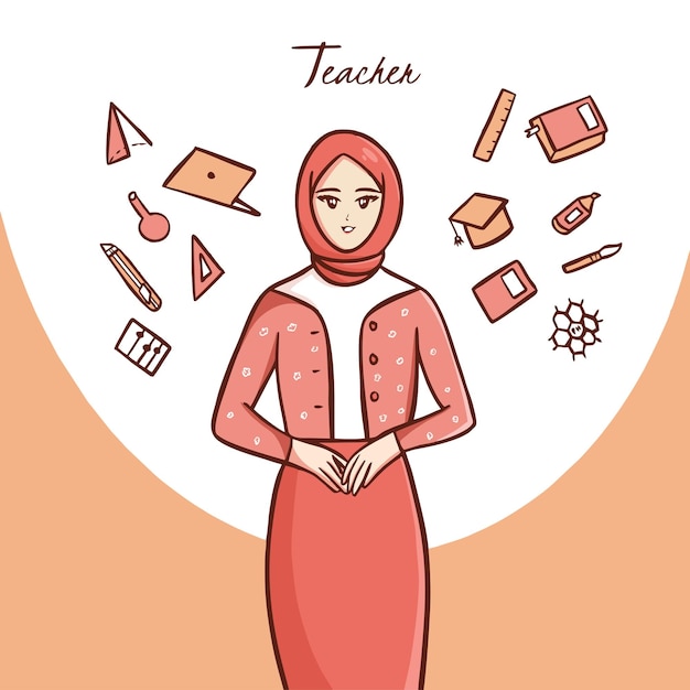 Vector libre maestro hijab mujer niña profesión ilustración