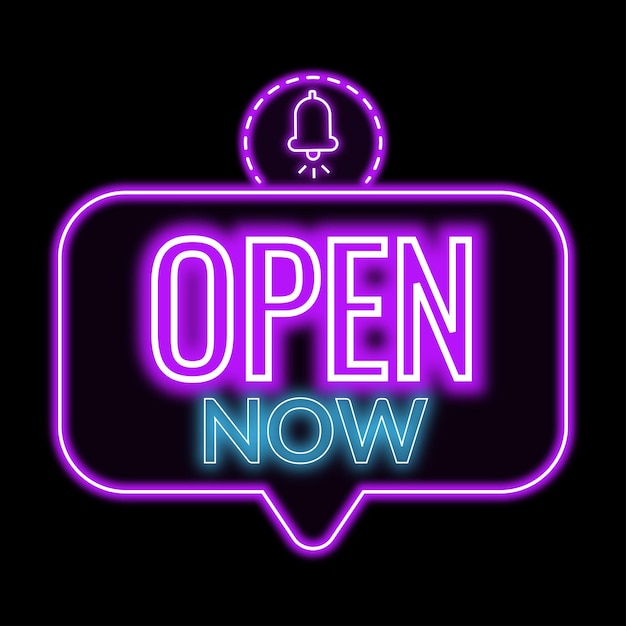 Vector libre de neón Abre ahora imagen descarga Glowing Abre ahora logotipo para aplicaciones Abre ahora icono de neón para ui