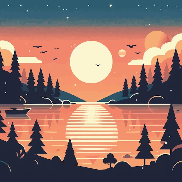 Vector libre Paisaje de fondo de la naturaleza con un hombre con una mochila en la montaña al amanecer