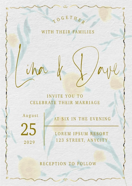 Vector libre pastel flor acuarela borde conjunto de tarjeta de boda invitación plantilla maqueta