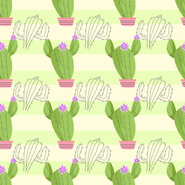 Vector libre de patrones sin fisuras de cactus dibujado a mano