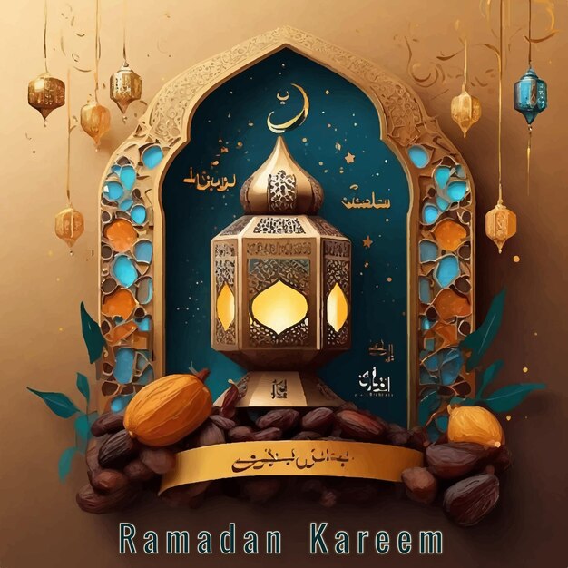 Vector libre realista elegante Ramadán Kareem 3D tarjeta de festival decorativo mezquita hermoso fondo