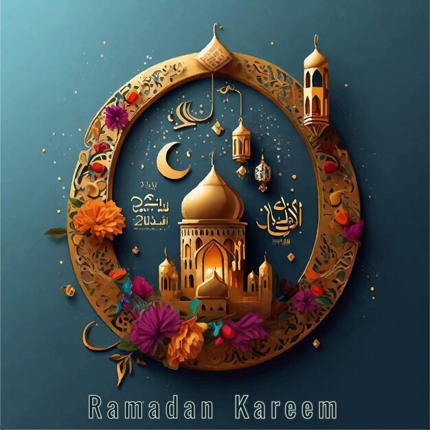 Vector vector libre realista elegante ramadán kareem 3d tarjeta de festival decorativo mezquita hermoso fondo