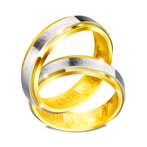 Vector libre realista par de anillos de bodas de oro
