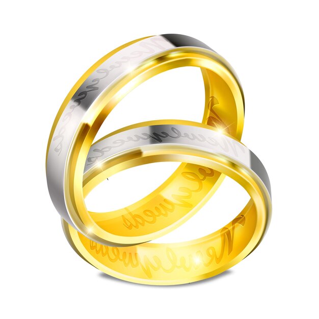 Vector libre realista par de anillos de bodas de oro