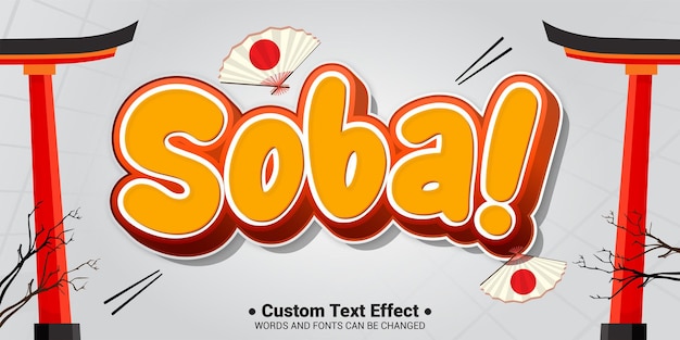 Vector libre Soba Comida japonesa estilo de efecto de texto 3D