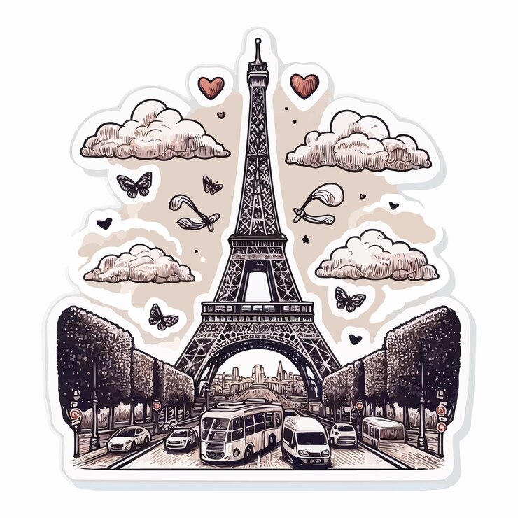 Vector vector libre torre eiffel de parís dibujo a mano con fondo blanco