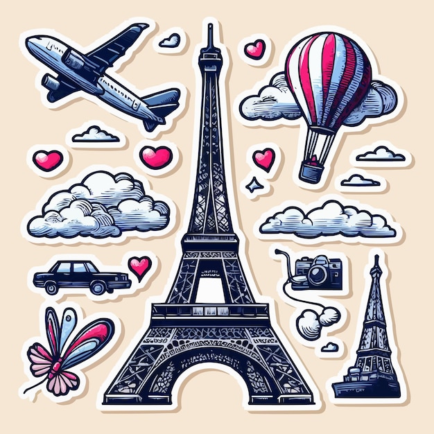 Vector libre Torre Eiffel de París dibujo a mano con fondo blanco