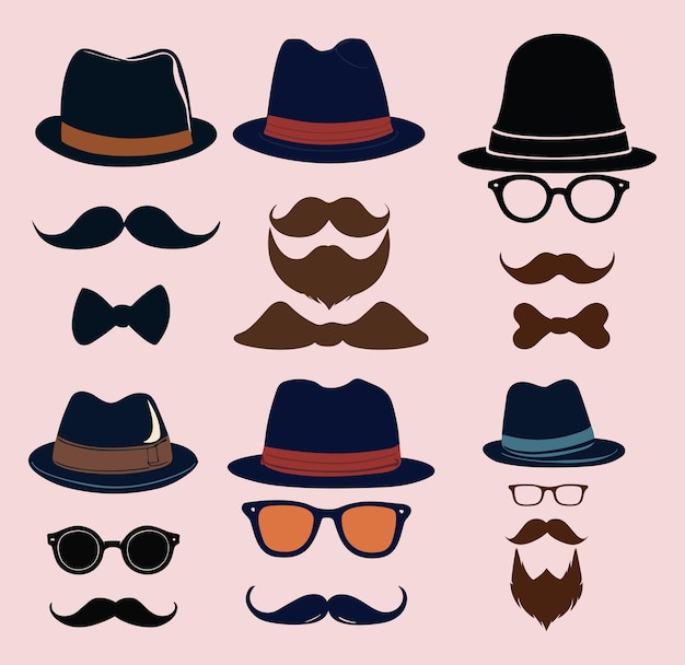 Vector libre varios elementos con bigote de estilo elegante