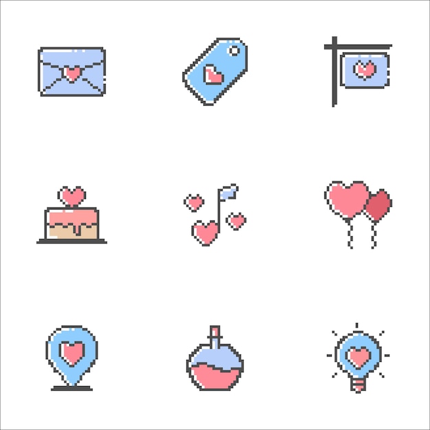 Vector libre varios iconos corazón formas pixel art valentine edición 4