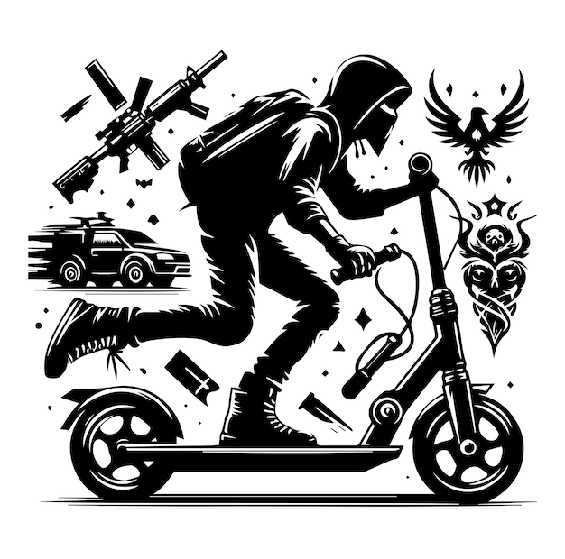 Vector libre Vector de dos ruedas Scooter de patinaje con silueta de jinete